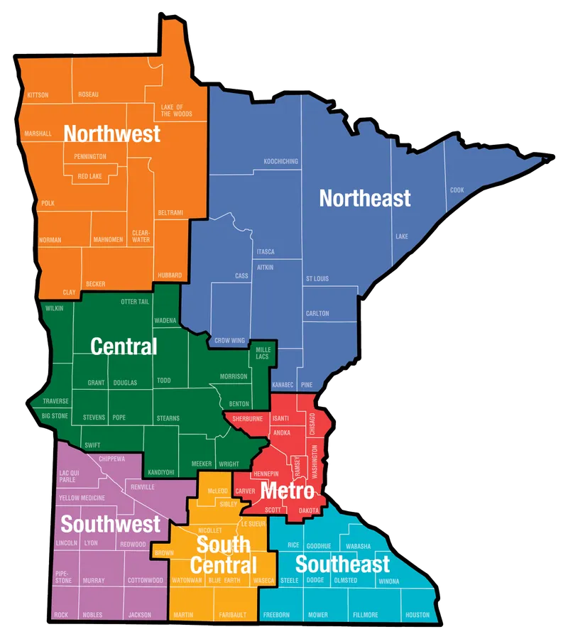 Minnesota RV roof service area map